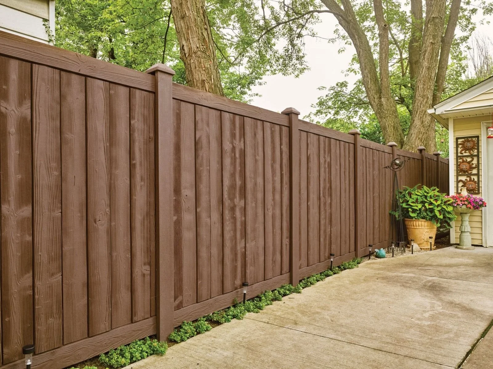 Detailed wood shadowbox privacy fence installed in Central Illinois